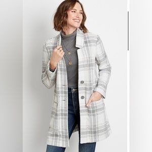 Gray Plaid Button Front Cardigan Coat